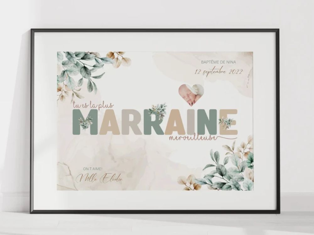 AFFICHE PERSONNALISÉE MARRAINE BAPTÊME BOHÈME  Ma boutique