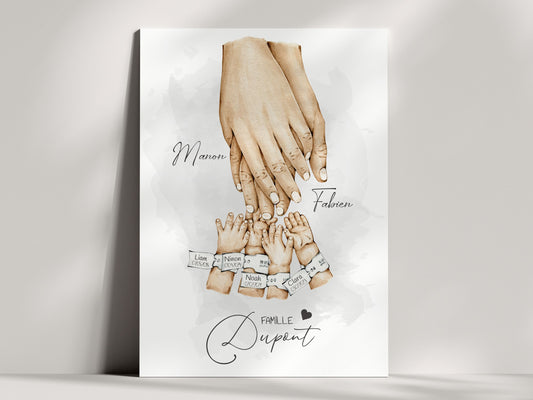 AFFICHE PERSONNALISÉE - UNION DE LA FAMILLE - 1 a 5 ENFANTS  Nins Petits Papiers