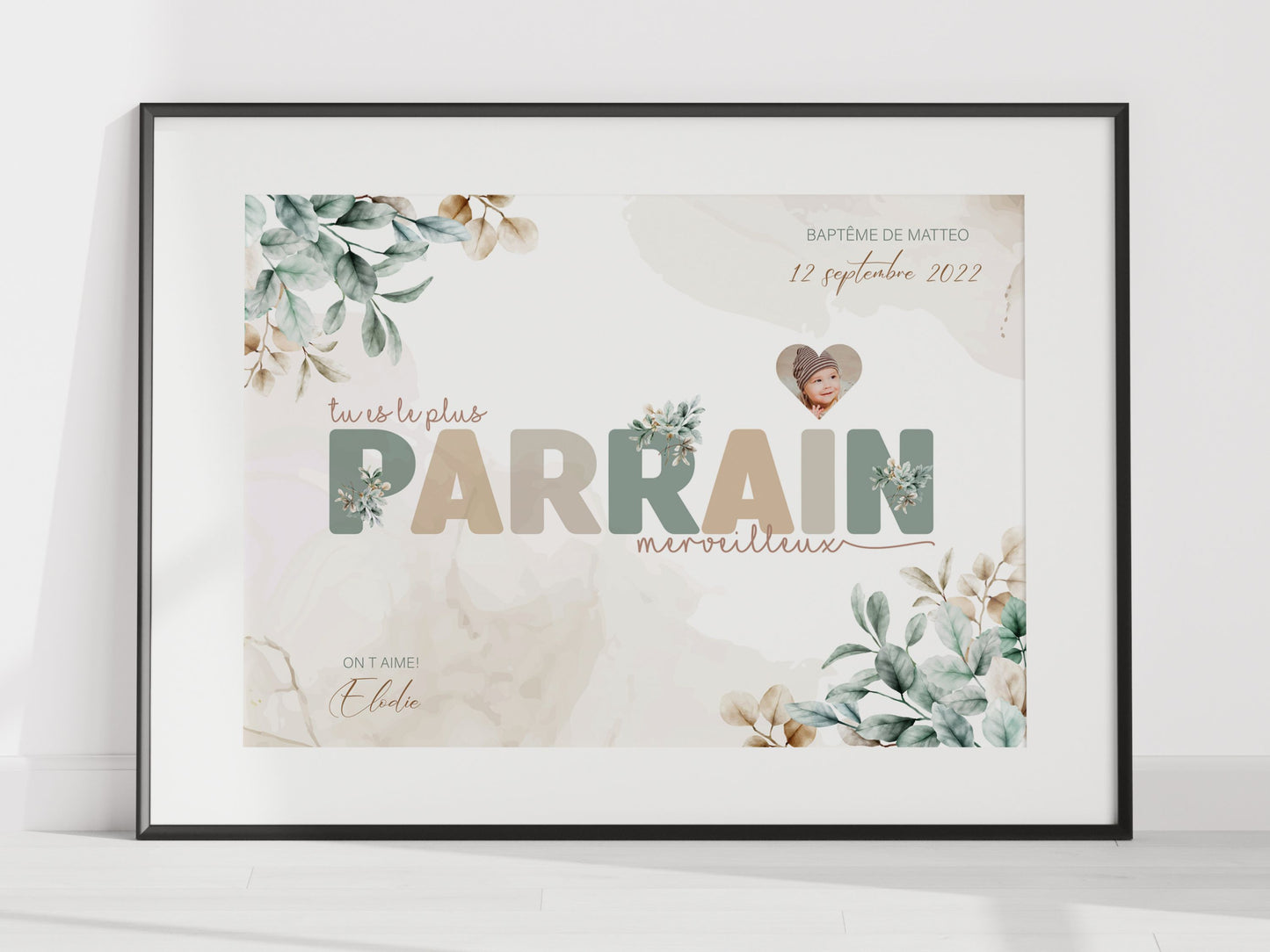 AFFICHE PERSONNALISÉE PARRAIN BAPTÊME BOHÈME Ma boutique