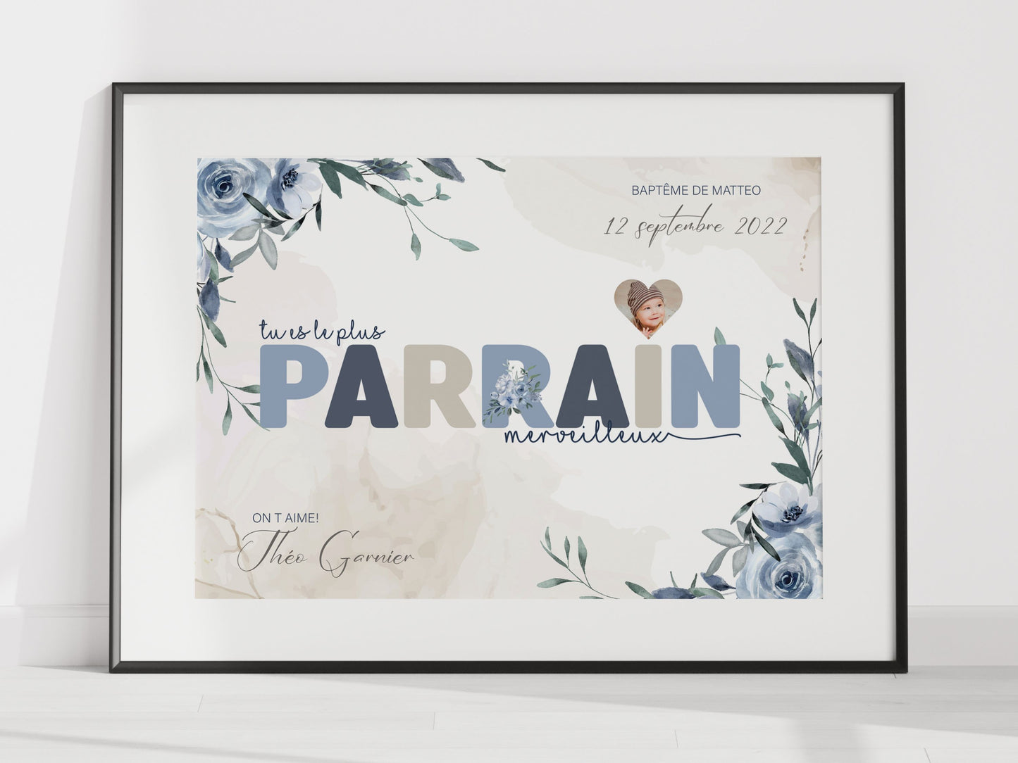 AFFICHE POUR PARRAIN - BAPTÊME THEME BLEU Ma boutique