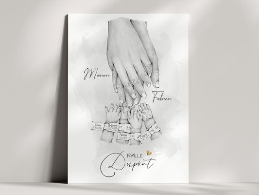 AFFICHE PERSONNALISÉE - UNION DE LA FAMILLE - 1 a 5 ENFANTS  Ma boutique