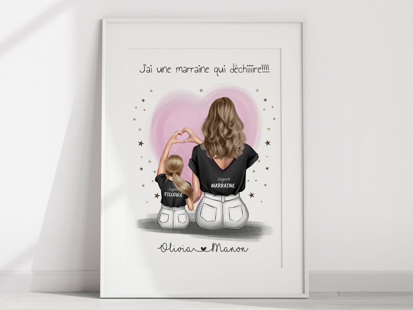 Affiche Personnalisée Portrait de Dos Duo – Cadeau pour Parrain, Marraine, Maman, Papy, ou Mamie NinsPetitspapiers