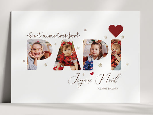 Affiche Personnalisée "Papi" Décor de Noël - Intégrez 5 Photos Personnelles  NinsPetitspapiers