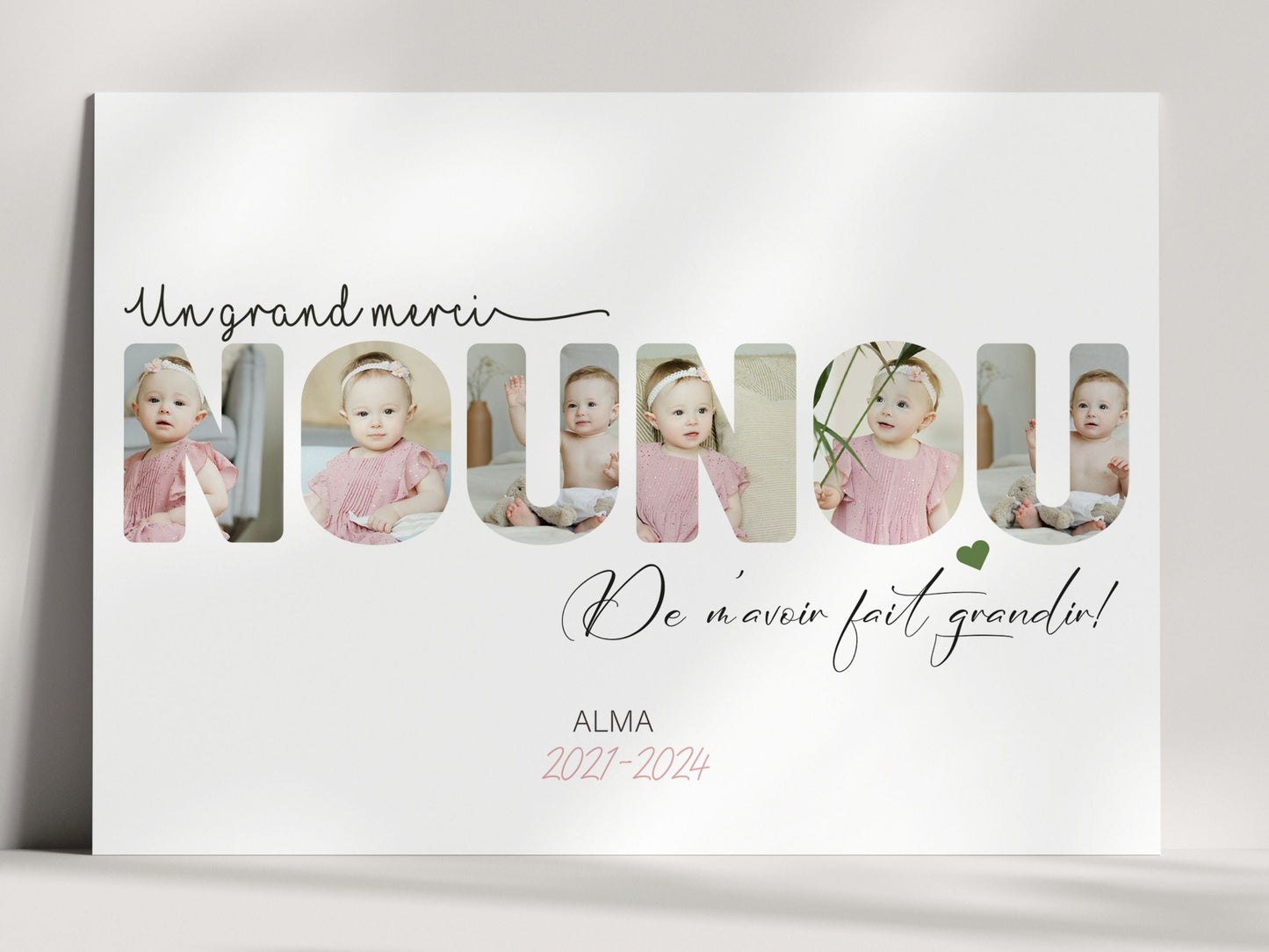 Affiche personnalisée "mot nounou" avec vos photos - cadeau personnalisé pour une nounou affiche personnalisée Nins Petits Papiers