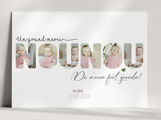 Affiche personnalisée "mot nounou" avec vos photos  - cadeau personnalisé pour une nounou affiche personnalisée Nins Petits Papiers