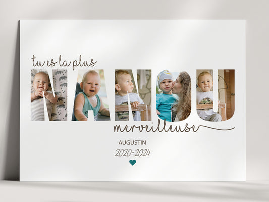 Affiche personnalisée « mot Nanou » avec vos photos - Cadeau unique  NinsPetitspapiers
