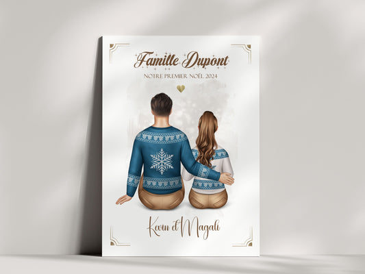Affiche Portrait Couple Personnalisable - Vue de Dos  Choix de Vêtements, Peau & Cheveux  NinsPetitspapiers