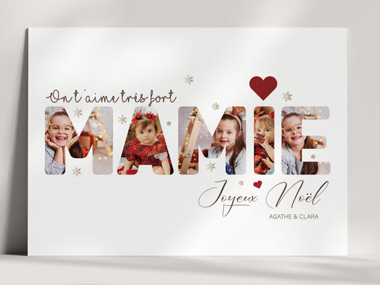 Affiche Personnalisée "Mamie" Décor de Noël - Intégrez 5 Photos Personnelles  NinsPetitspapiers
