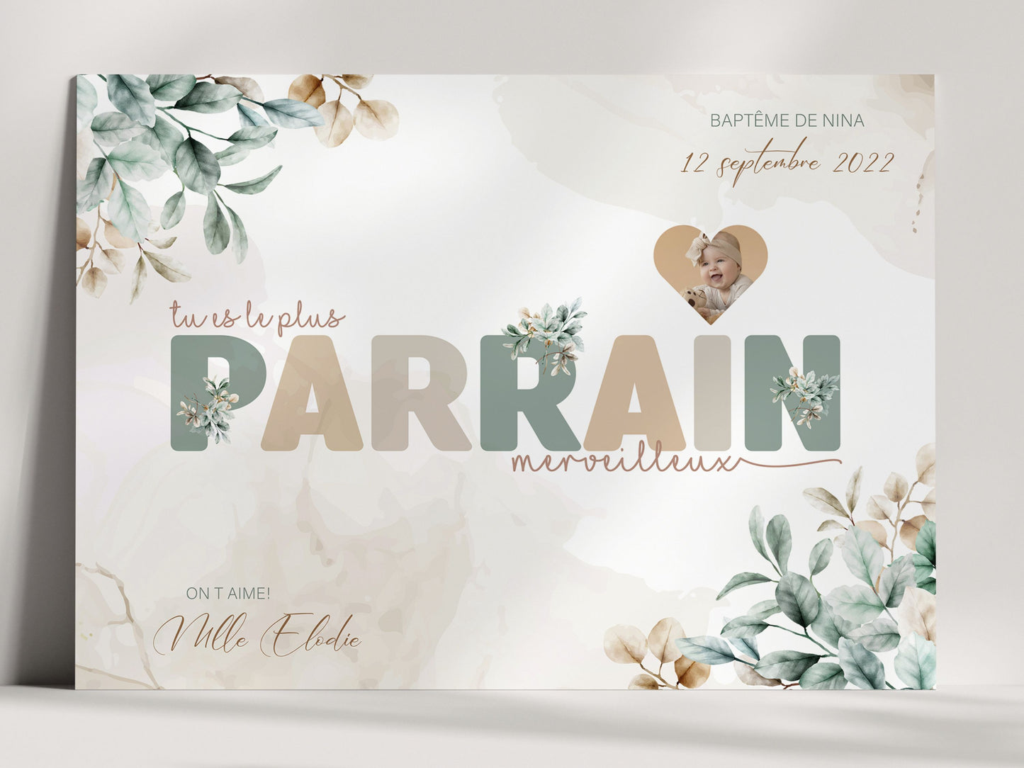 AFFICHE PERSONNALISÉE PARRAIN BAPTÊME BOHÈME Ma boutique