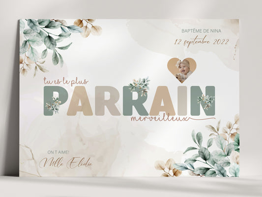 AFFICHE PERSONNALISÉE PARRAIN BAPTÊME BOHÈME  Ma boutique