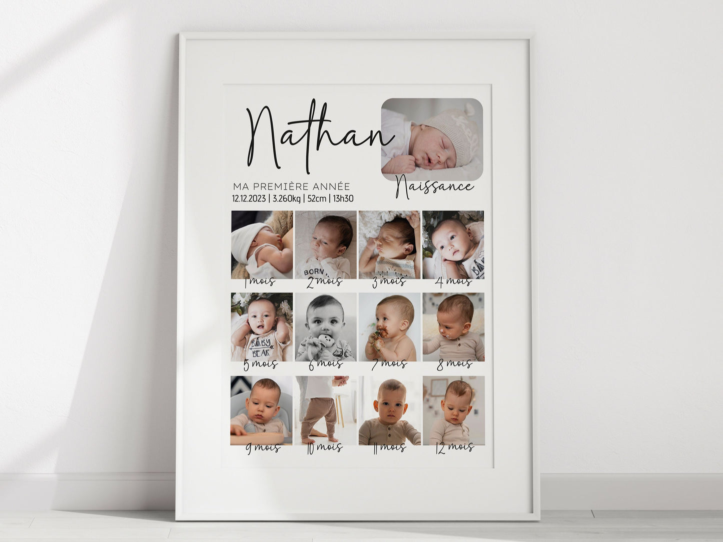 Affiche personnalisée "Ma Première Année" - 13 photos de bébé de 0 à 12 mois NinsPetitspapiers