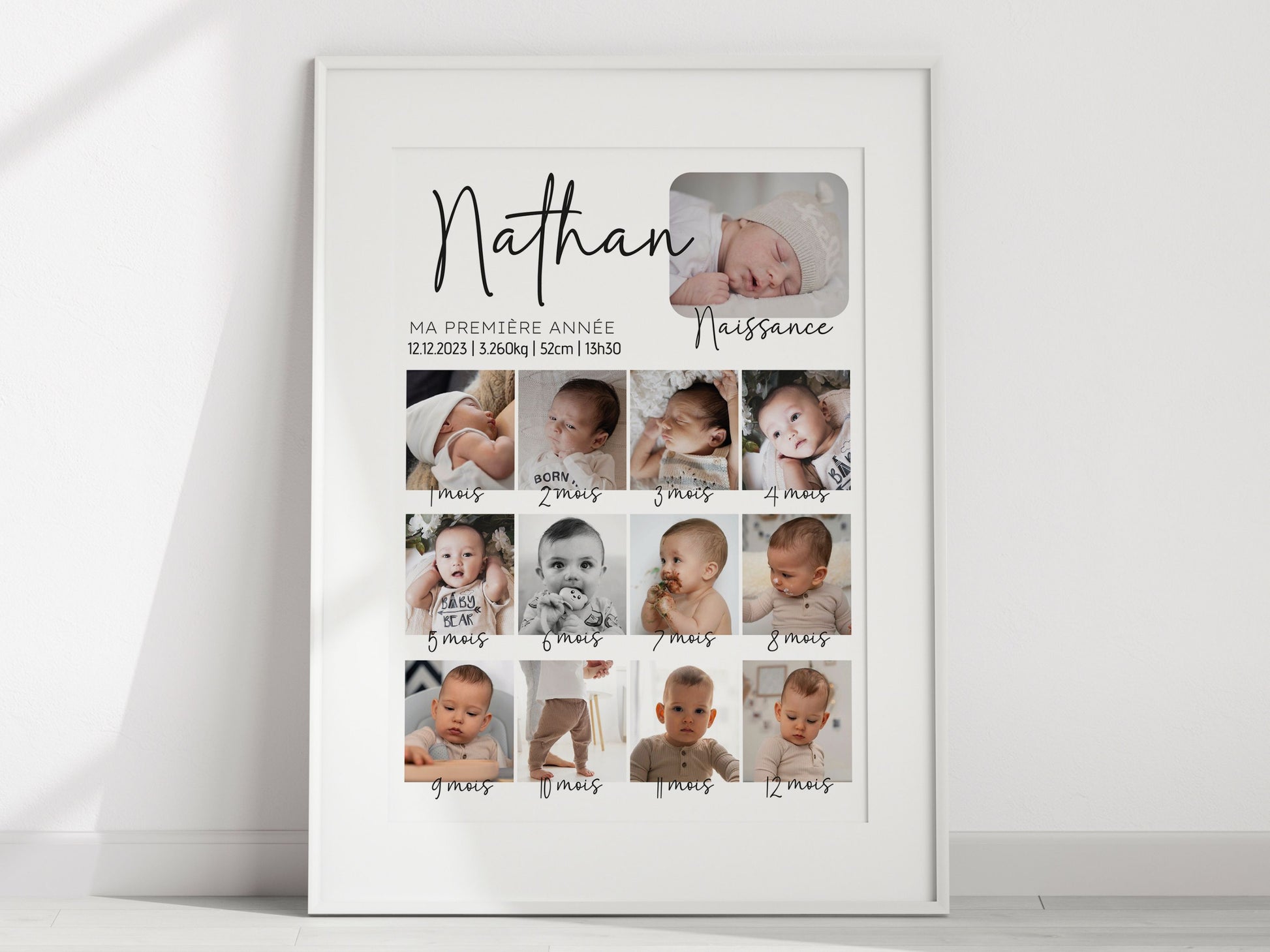 Affiche personnalisée "Ma Première Année" - 13 photos de bébé de 0 à 12 mois  NinsPetitspapiers