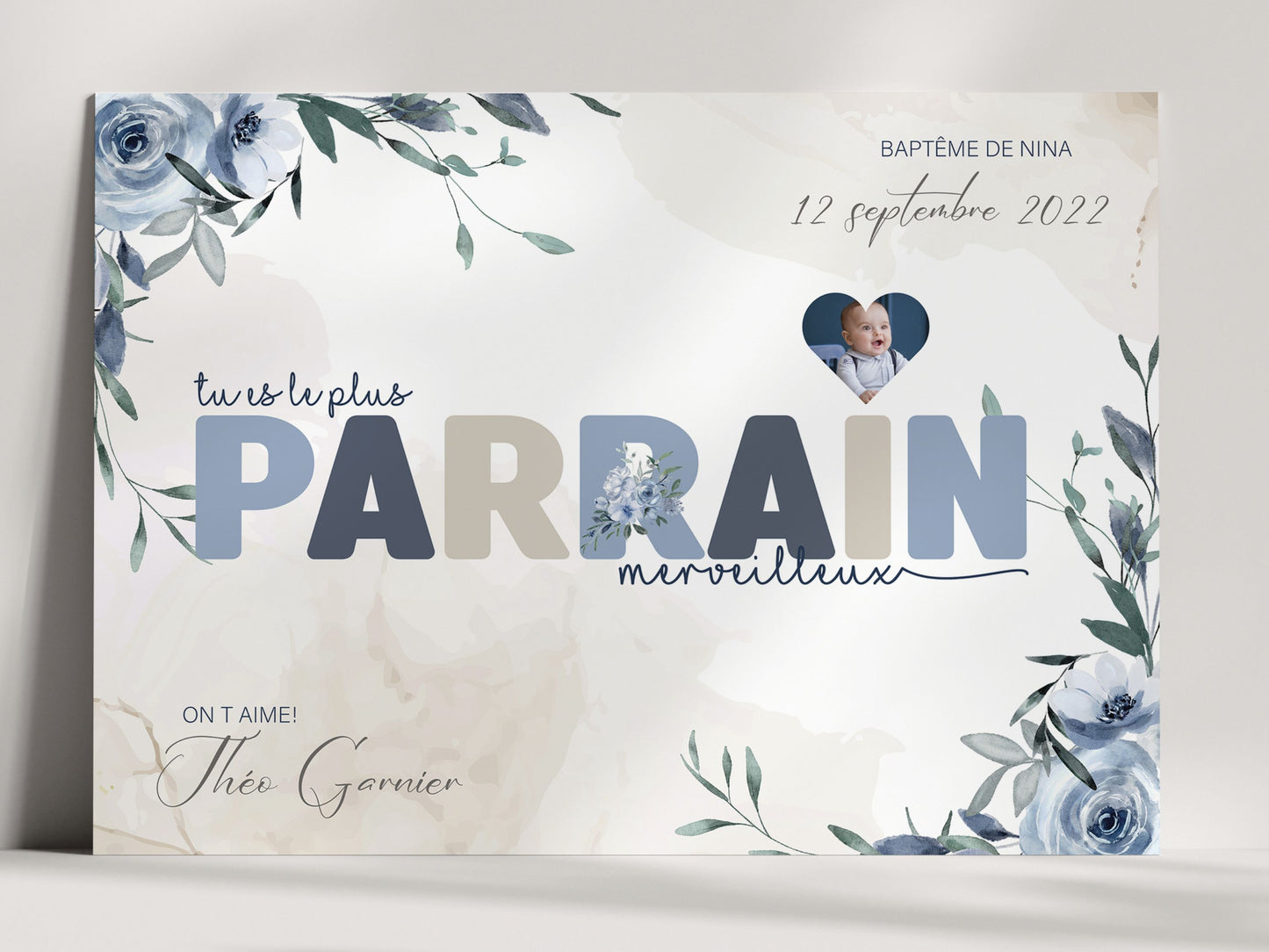 AFFICHE POUR PARRAIN - BAPTÊME THEME BLEU Ma boutique