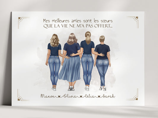 Affiche Personnalisée Meilleures Amies - Créez Votre Illustration de Groupe (4 à 7 Amies)  NinsPetitspapiers