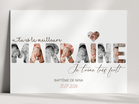 AFFICHE PERSONNALISÉE MARRAINE - CADEAU DE BAPTÊME  Ma boutique