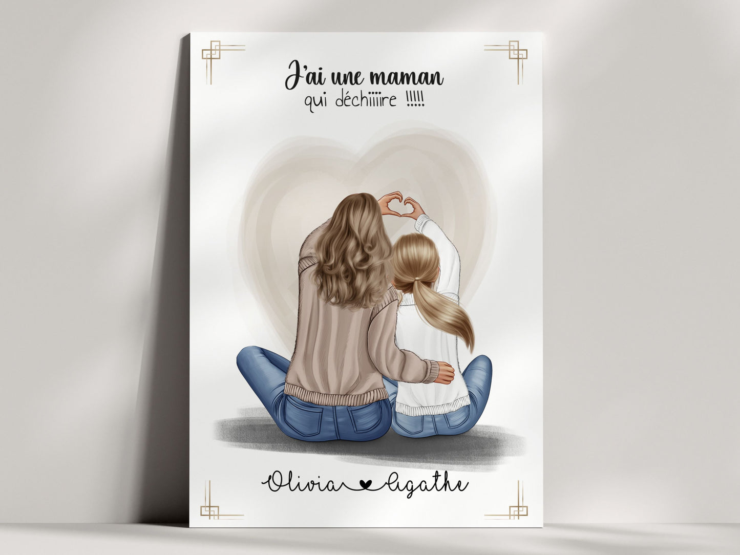cadeau personnalisé maman, affiche portrait maman et sa fille a personnaliser