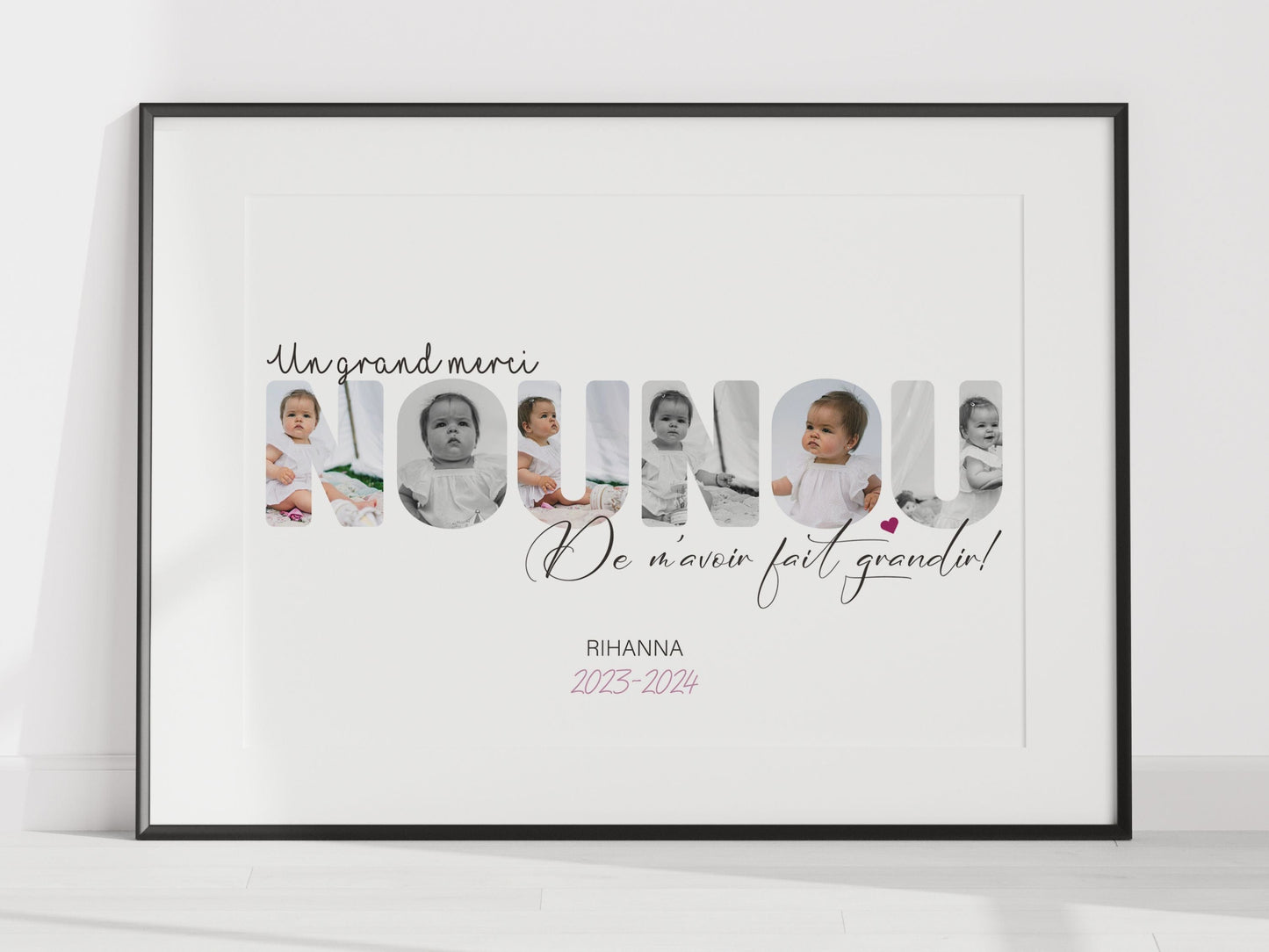 Affiche personnalisée "mot nounou" avec vos photos - cadeau personnalisé pour une nounou affiche personnalisée Nins Petits Papiers