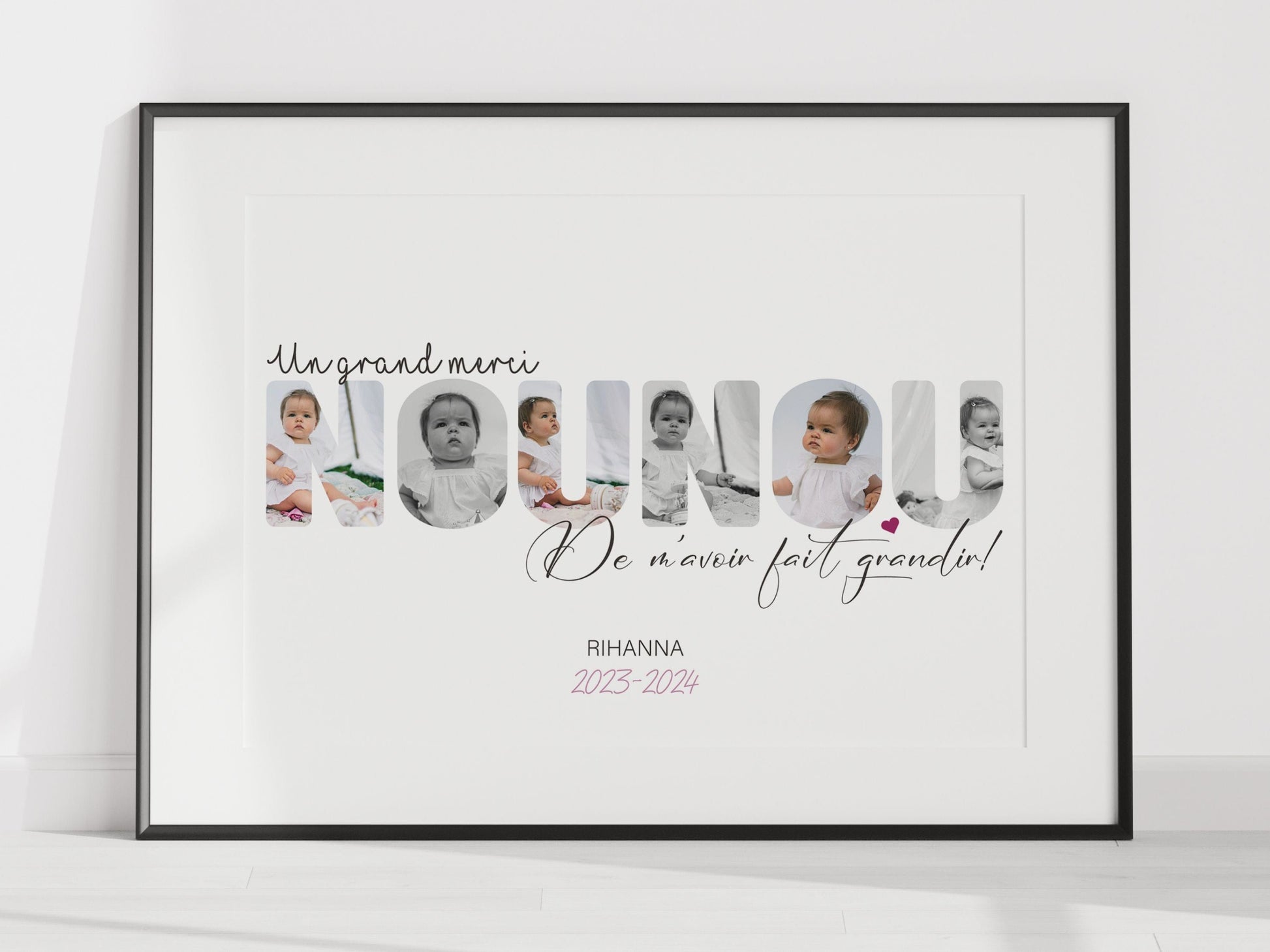 Affiche personnalisée "mot nounou" avec vos photos  - cadeau personnalisé pour une nounou affiche personnalisée Nins Petits Papiers