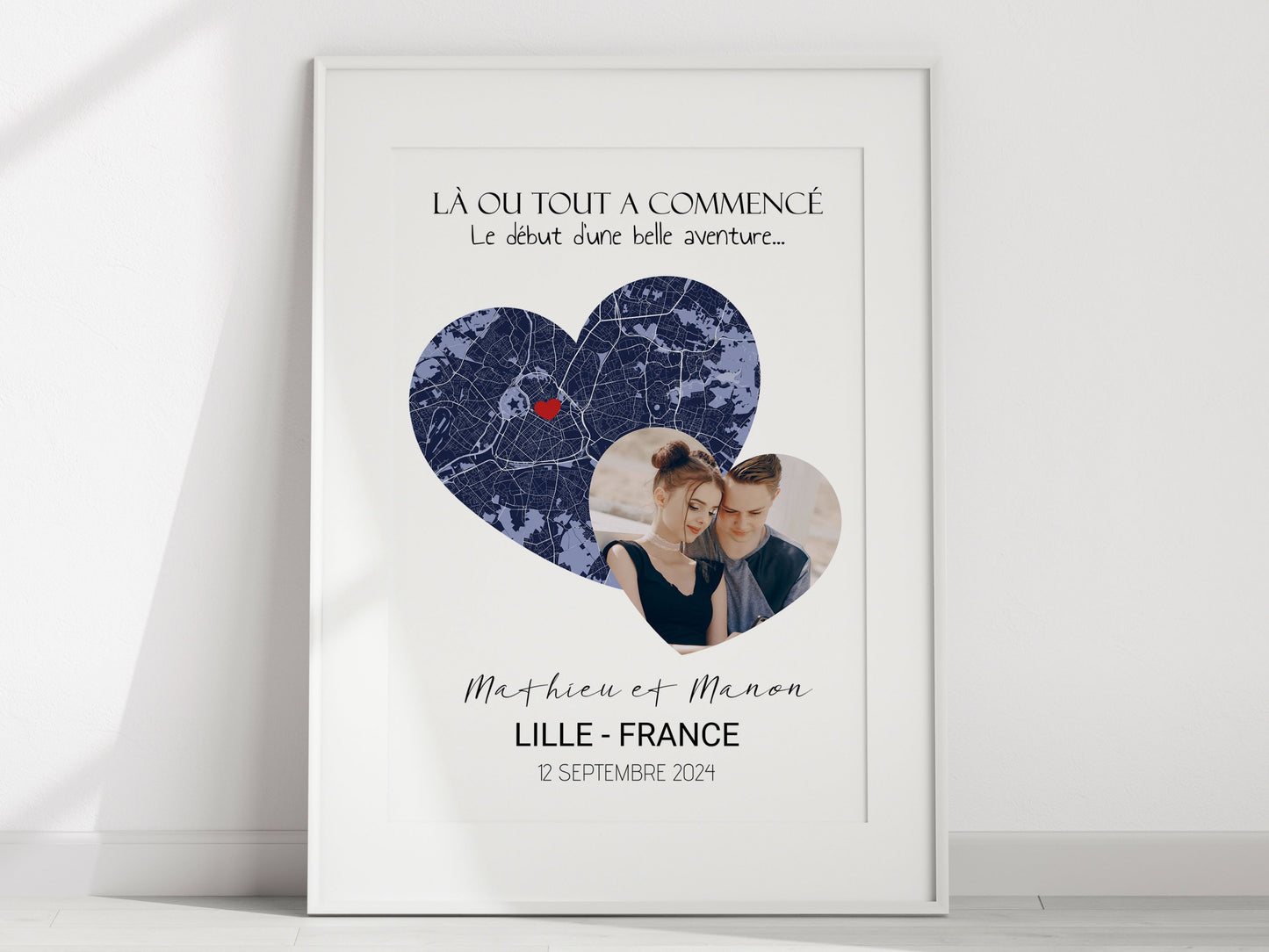Affiche Couple "Là où Tout a Commencé" – Cadeau Personnalisé de Lieu de Rencontre