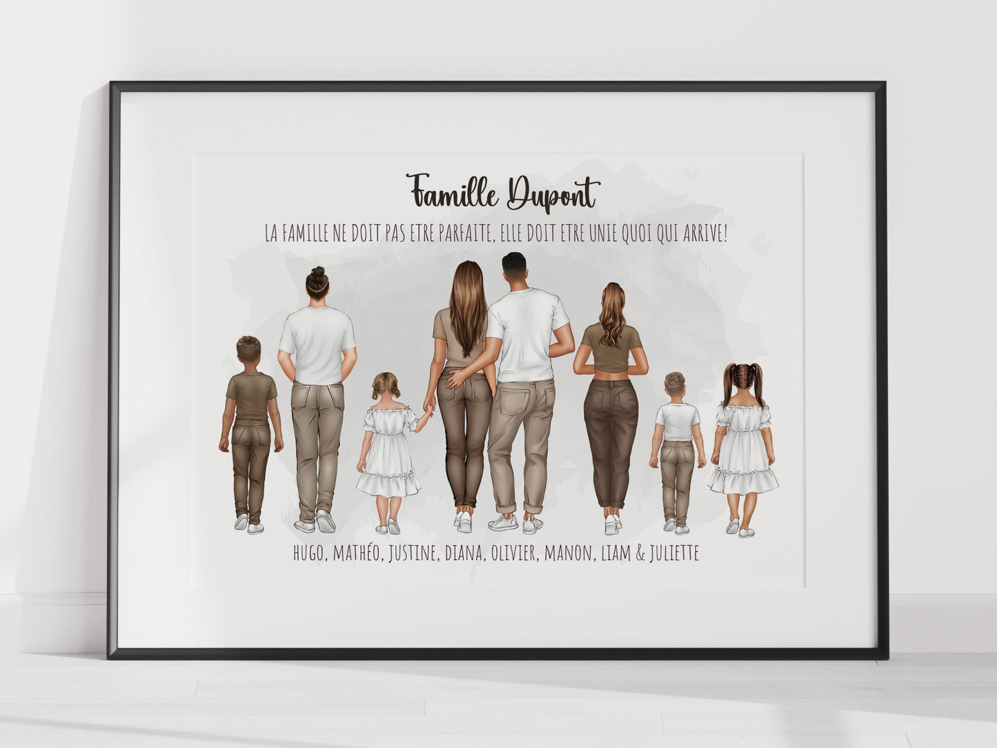 AFFICHE PERSONNALISEE FAMILLE - PORTRAIT DE DOS DE 1-6 ENFANTS Ma boutique