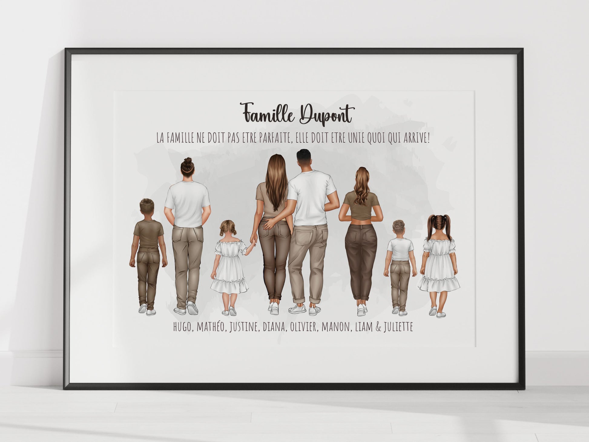 AFFICHE PERSONNALISEE FAMILLE - PORTRAIT DE DOS  DE 1-6 ENFANTS  Ma boutique