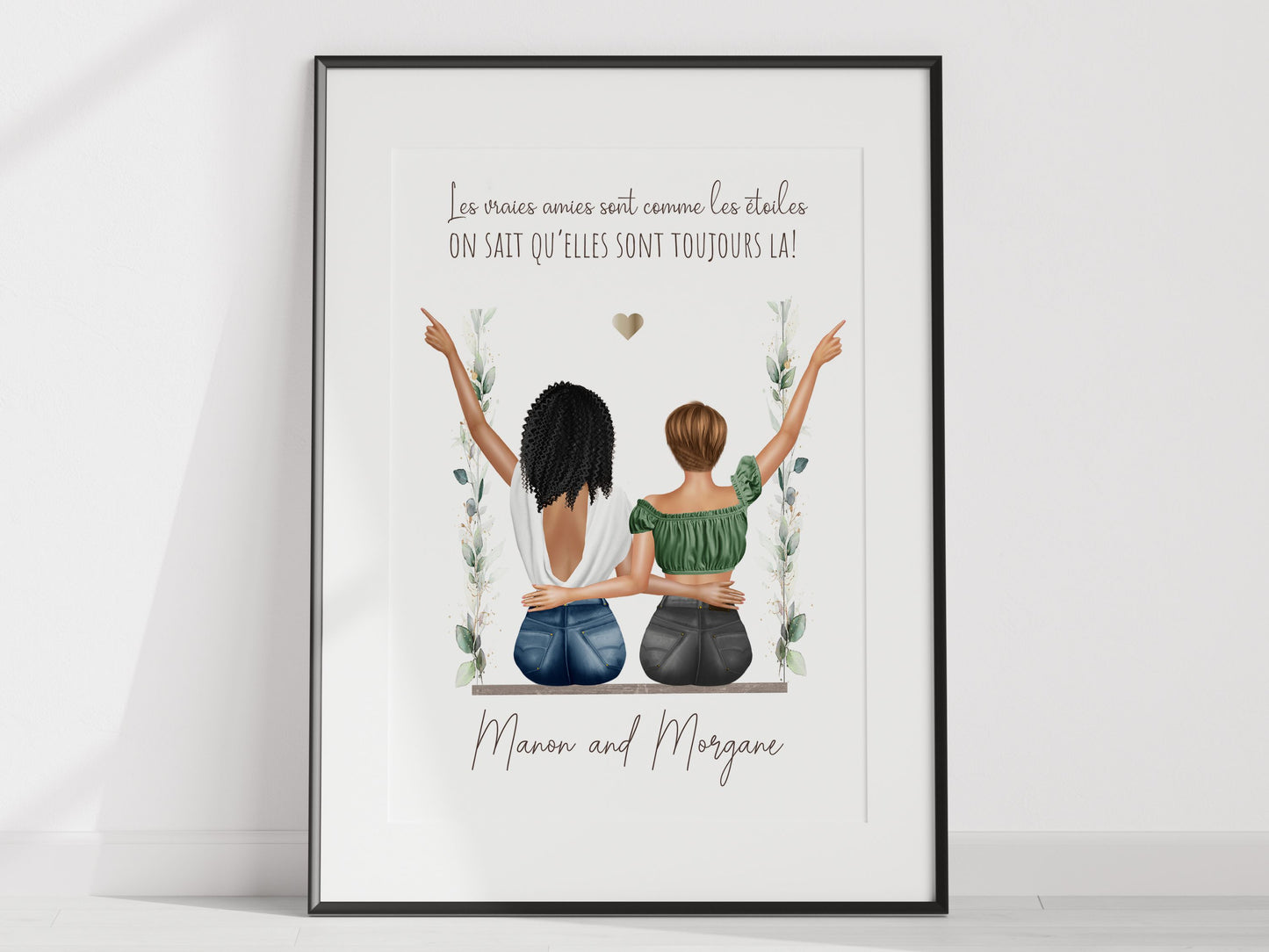 Affiche personnalisée meilleures amies de dos - cadeau personnalisé pour une amie Ma boutique