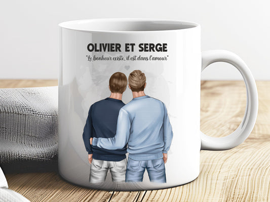 mug personnalisé couple dhomme de dos