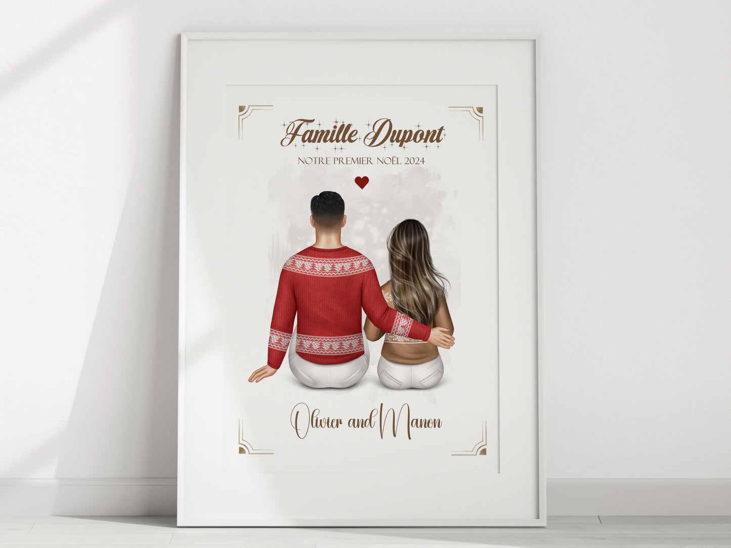 Affiche Portrait Couple Personnalisable - Vue de Dos Choix de Vêtements, Peau & Cheveux NinsPetitspapiers