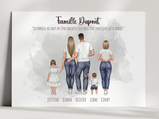 AFFICHE PERSONNALISEE FAMILLE - PORTRAIT DE DOS  DE 1-6 ENFANTS  Ma boutique
