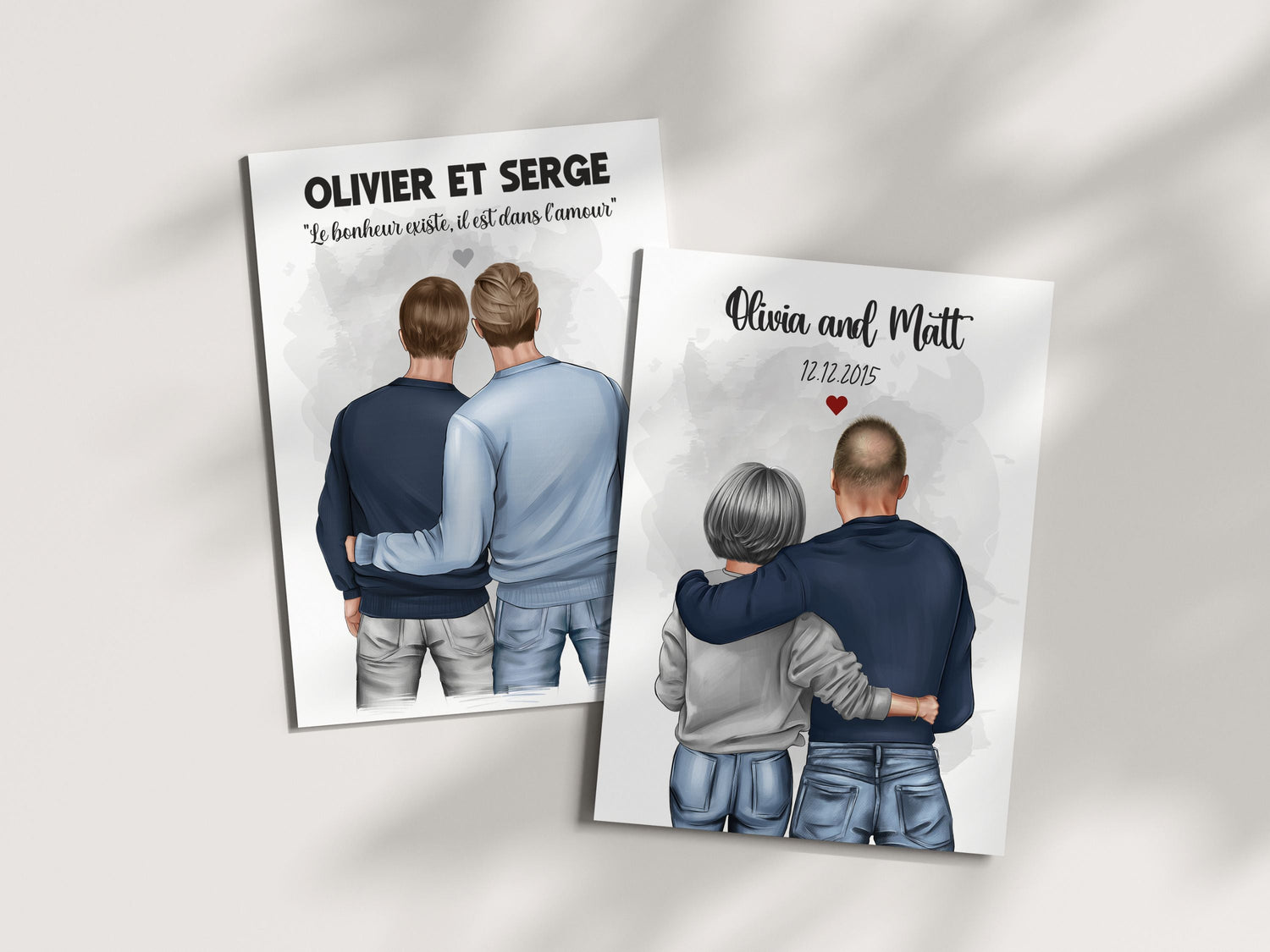 affiche personnalisée pour un couple portrait de dos