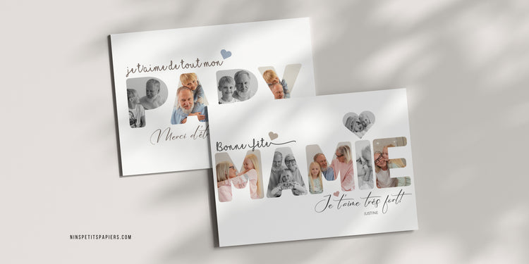Affiches personnalisées pour les grands-parents avec photos et prénoms de la famille