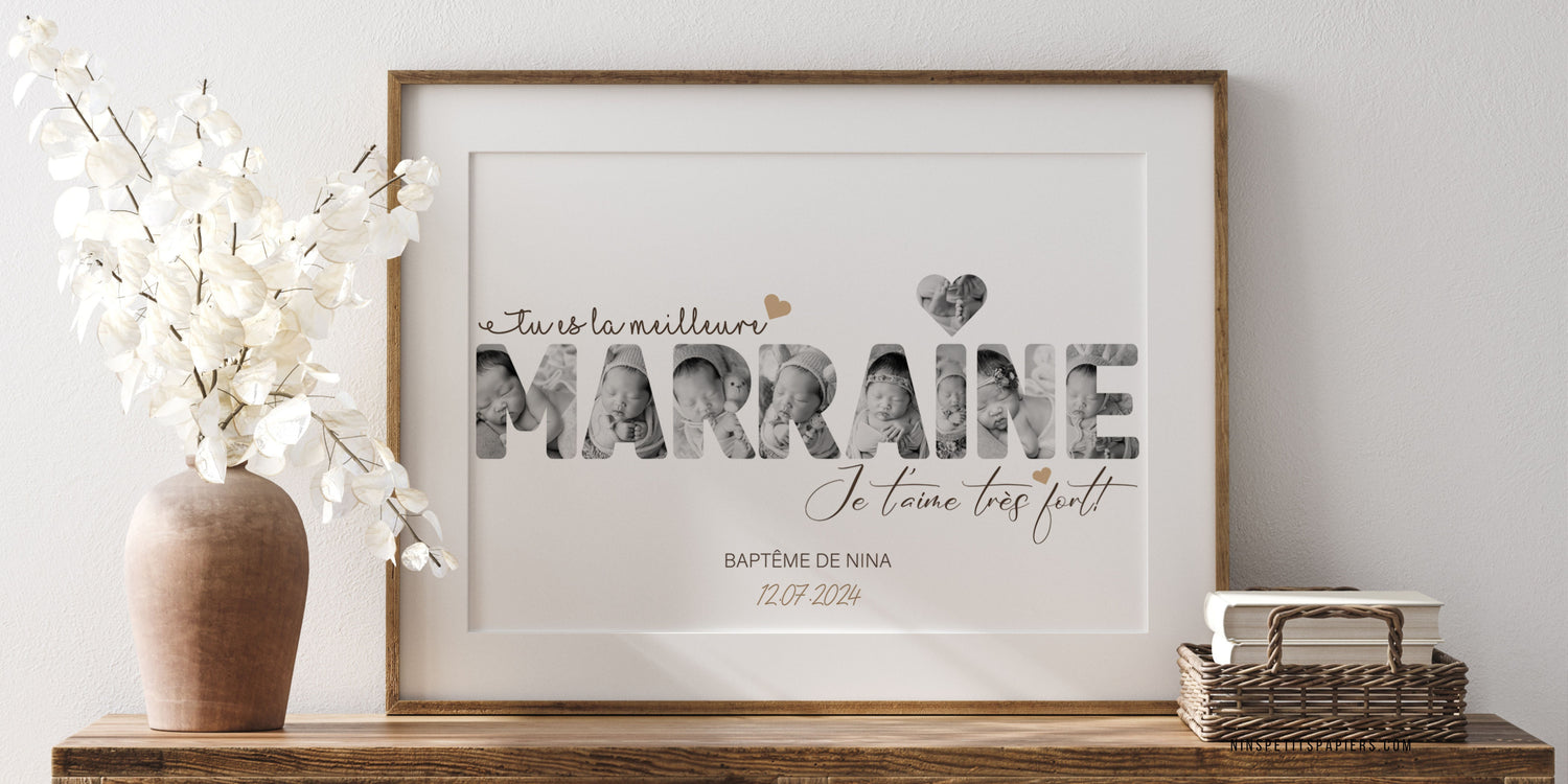 Cadeaux personnalisés pour Marraine avec mug et affiche personnalisés