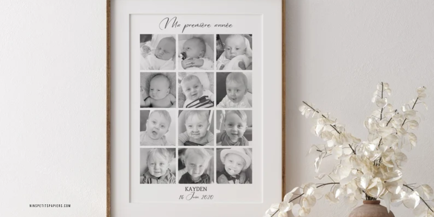 Affiche personnalisée Ma Première Année avec 13 photos retraçant les 12 premiers mois de bébé