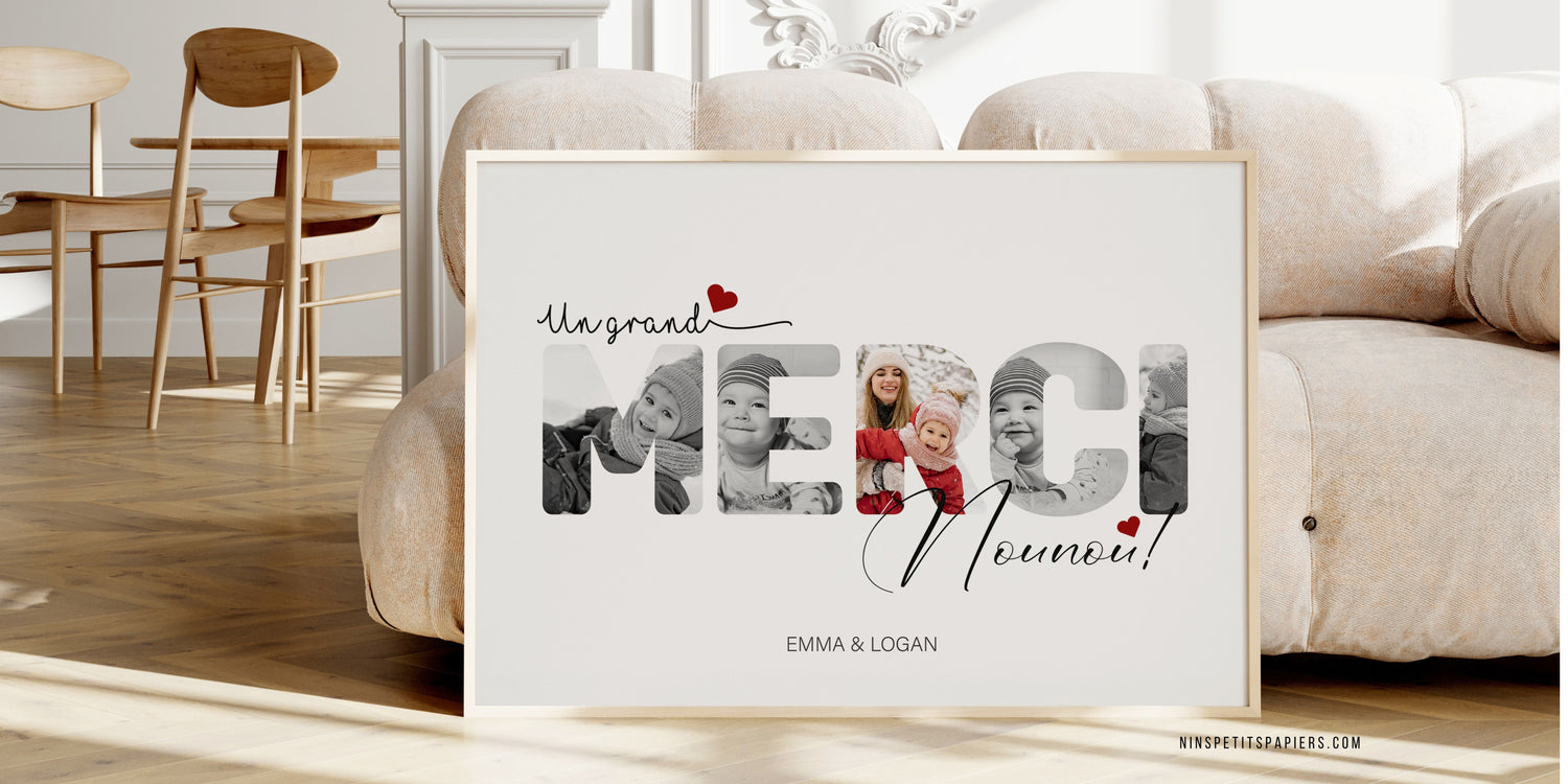 Cadeaux personnalisés pour Nounou avec mug et affiche personnalisés
