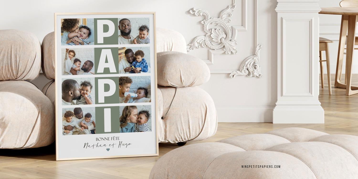 Cadeaux personnalisés pour Papi avec mug et affiche photo