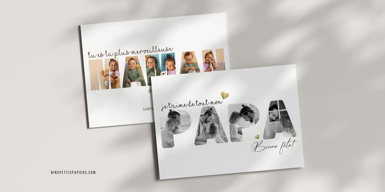 Affiches personnalisées pour Papa et Maman avec photos, prénoms et souvenirs de famille