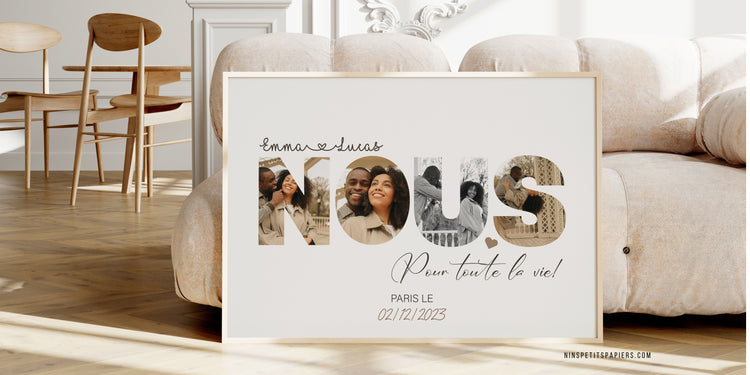 Affiches personnalisées pour un couple avec photos, prénoms et date importante