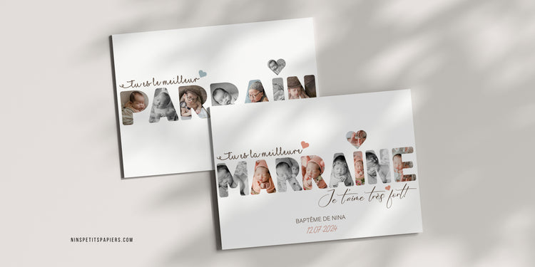 Affiches personnalisées pour parrain et marraine avec photos souvenir de baptême