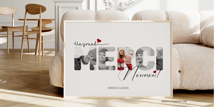 Affiches personnalisées pour une nounou avec photos et message de remerciement