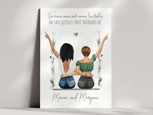 Affiche personnalisée meilleures amies de dos - cadeau personnalisé pour une amie  Ma boutique   