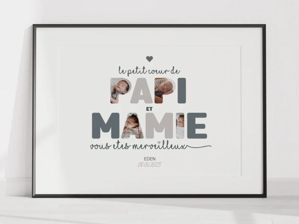 Affiche "Papi et Mamie" avec votre mot-photo personnalisé – Le cadeau idéal pour la fête des grands-parents