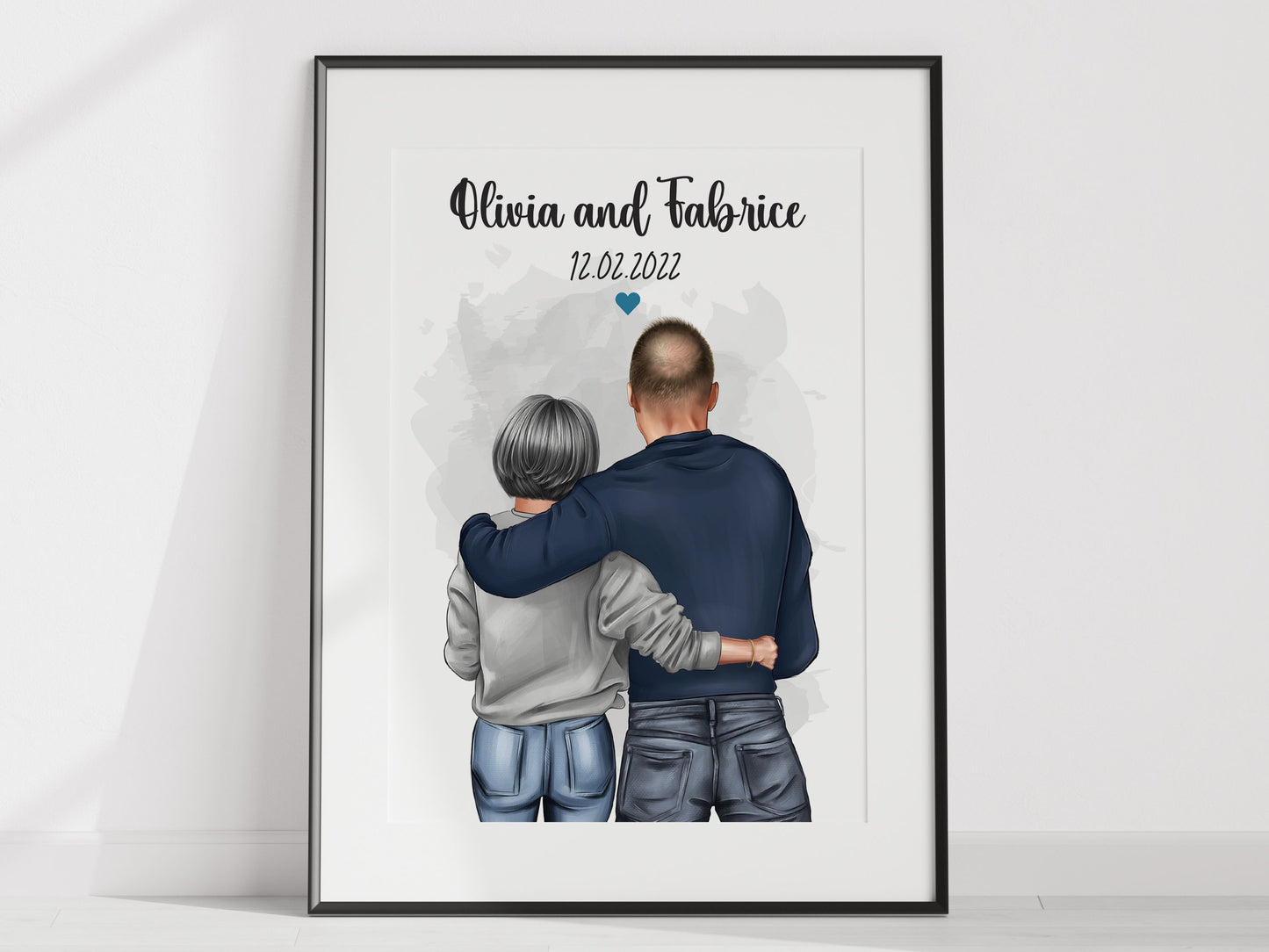 Affiche Couple Personnages de Dos - Cadeau Personnalisé pour un Couple