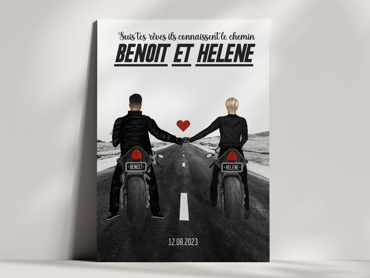 Affiche Personnalisée Couple de Motard – Cadeau Idéal pour les Fans de Moto