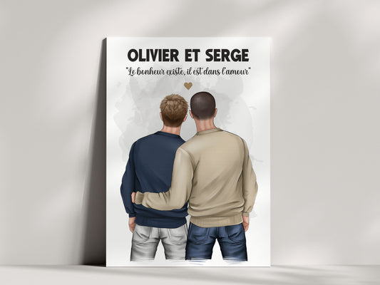 Affiche Personnalisable Couple d'Hommes – Portrait de Dos pour Amis, Frères ou Partenaires  NinsPetitspapiers   