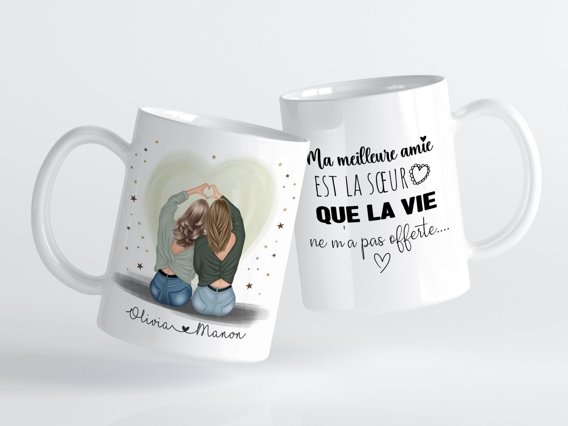 Mug personnalisé Meilleures Amies avec portrait et mains en forme de cœur