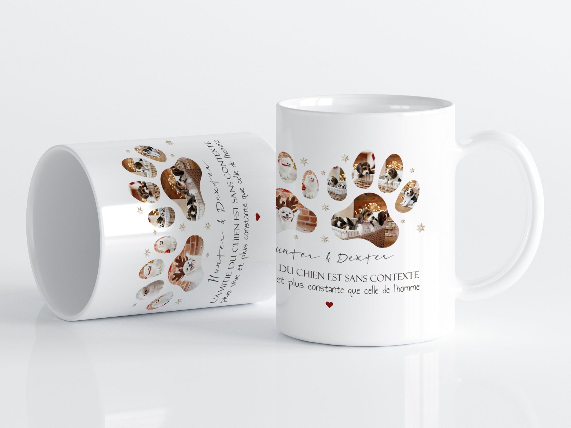 Mug personnalisé pattes de chien ou de chat avec photos assorti à l’affiche