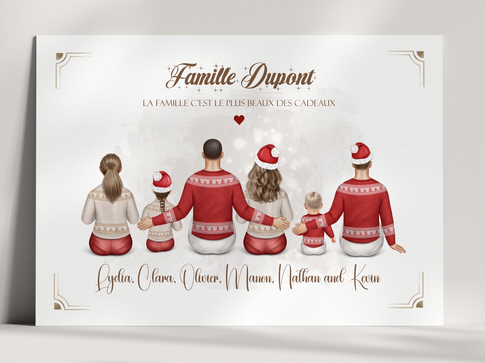 Affiche personnalisée famille Noël portrait illustration