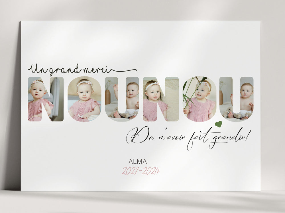 Affiche personnalisée nounou avec photos - cadeau de remerciement personnalisé