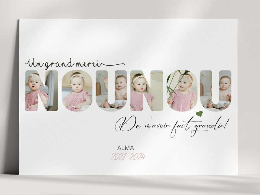Affiche personnalisée nounou avec photos - cadeau de remerciement personnalisé