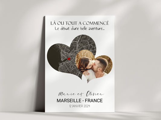 Affiche Couple "Là où Tout a Commencé" – Cadeau Personnalisé de Lieu de Rencontre